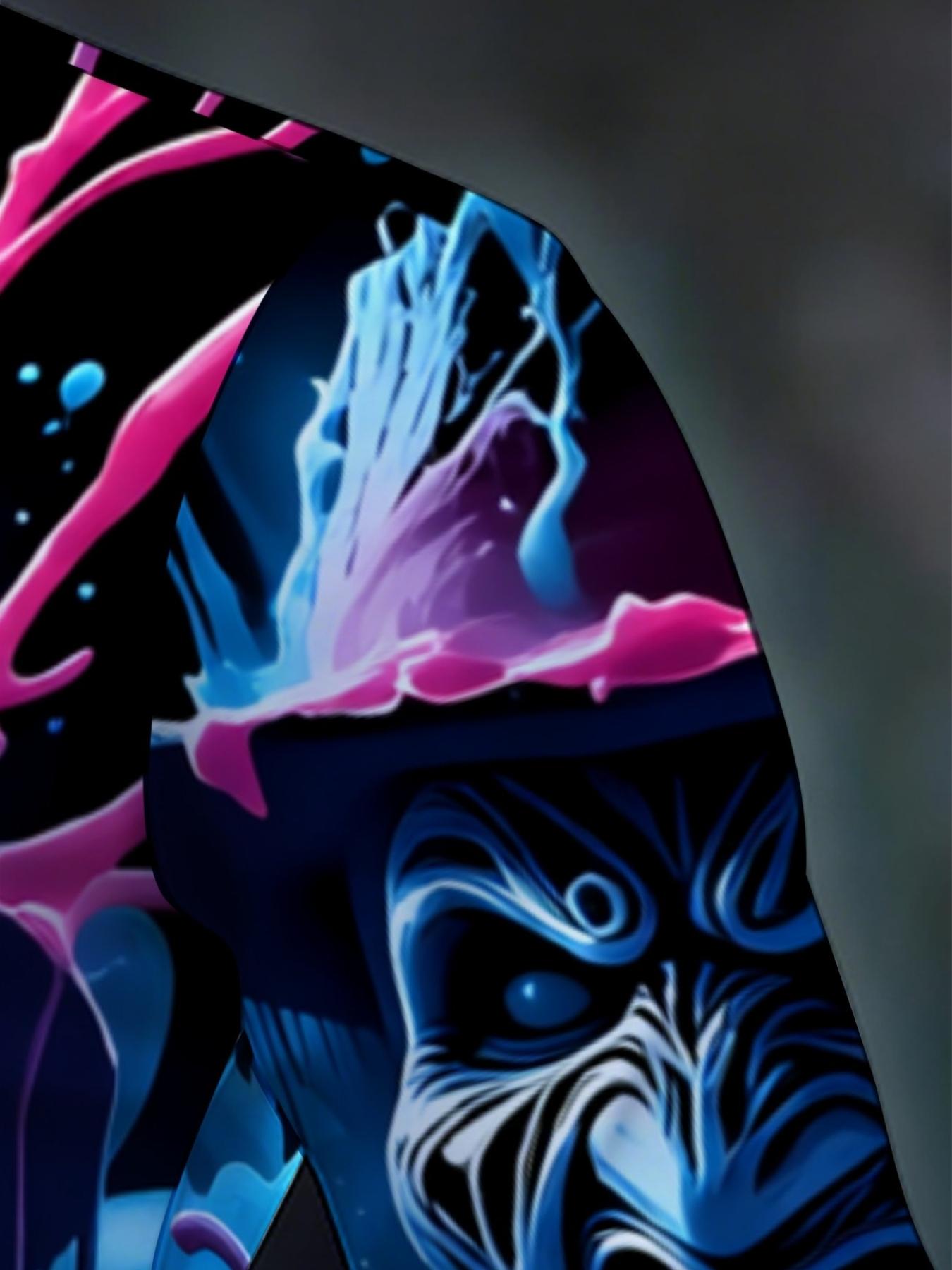 Men's Summer Long Sleeve Shirt Fashion Casual with a Freddy Krueger-style neon horror splatter print Button Shirt