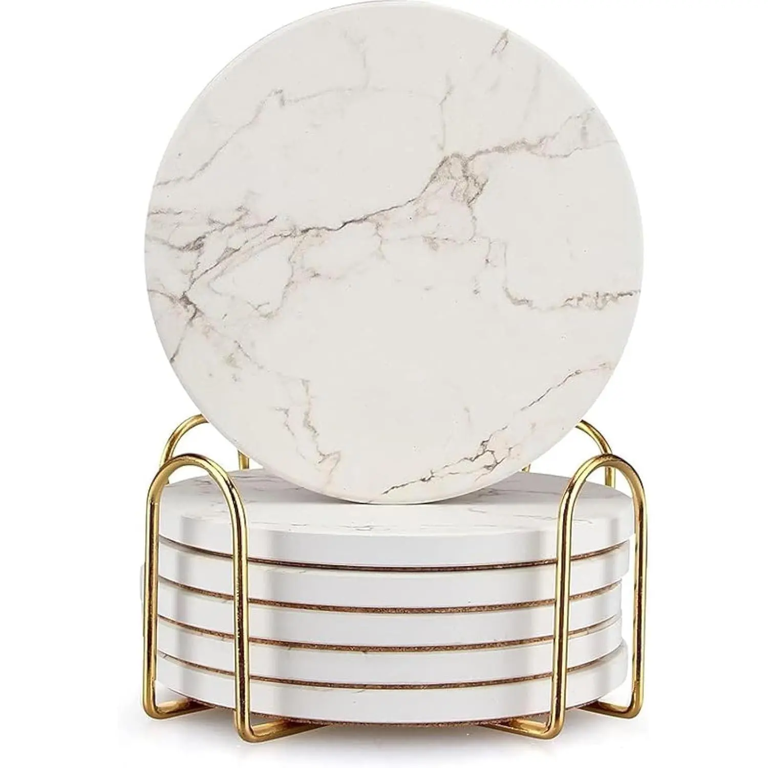 White Marble Coasters Set of 6 Absorbent Ceramic Cute Drink Coaster Holder