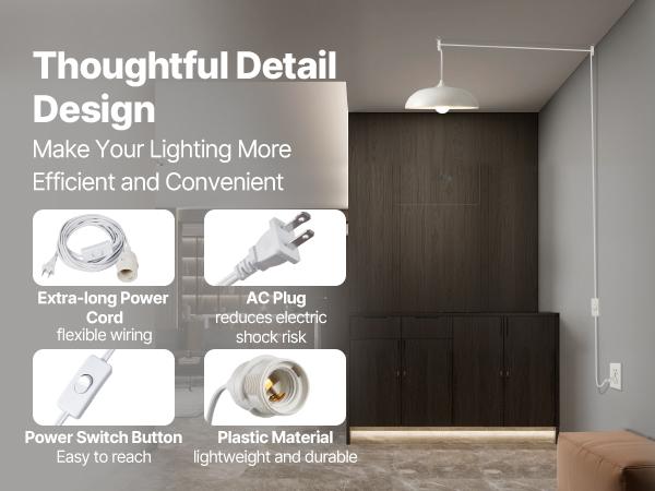 VEVOR Plug in Hanging Light Cord Kit, 16ft Lantern Extension Cords, 2 Pack E26 Light Socket Lamp Cord Replacement, Secure Sturdy, Easy to Install, Pendant Lamp Kit On/Off Switch Socket Rings