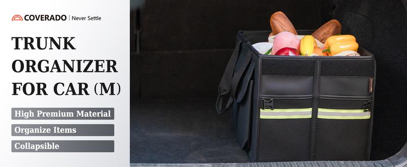 Coverado 30L/70L SUV Trunk Organizer - Waterproof Nappa Leather Collapsible Storage with Lid, Multi Compartments & 2 Straps for Car Accessories