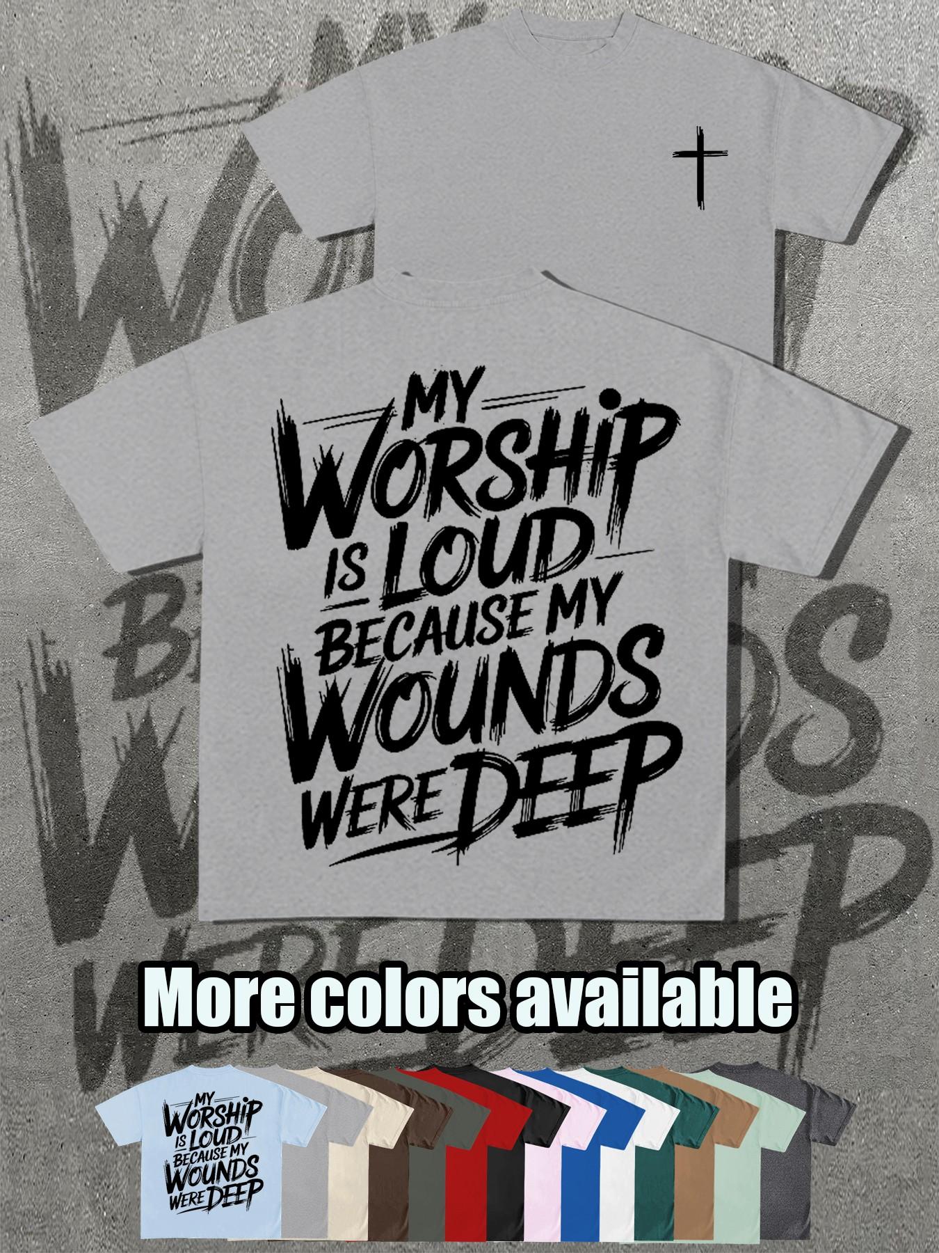 Christian Faith Theme T-Shirt, My Worship Is Loud Cross Print Short Sleeve, Loose Fit, Casual Long Top, Perfect Christian Gift