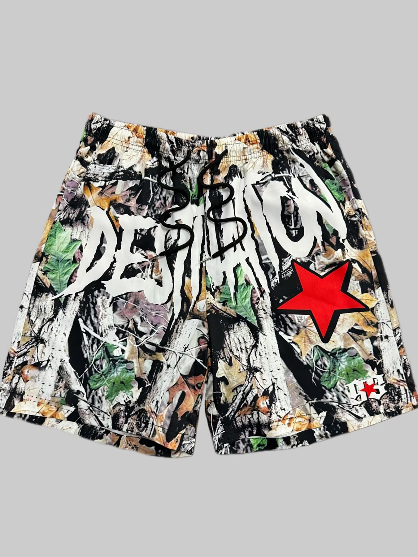3-Pack Men's Shorts, Graphic Letter Print, Graffiti Style Shorts, Street Style, Trendy Shorts, Casual Athleisure Shorts, Casual, Knee-Length, Drawstring Waist, Comfortable, Spring & Fall, Graphic Athletic Shorts