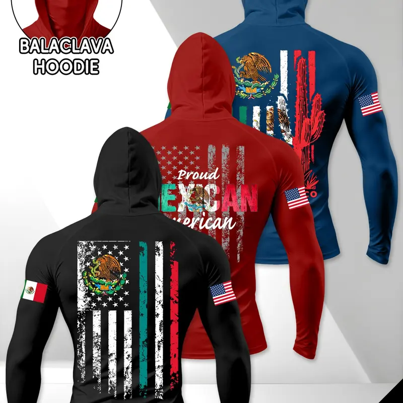 Men's Long Sleeve Hooded Sportswear 3-Pack, Fashion American Ink Style Print, All-Season Fitness Wear, Casual Daily Use, Comfortable and Stylish Design