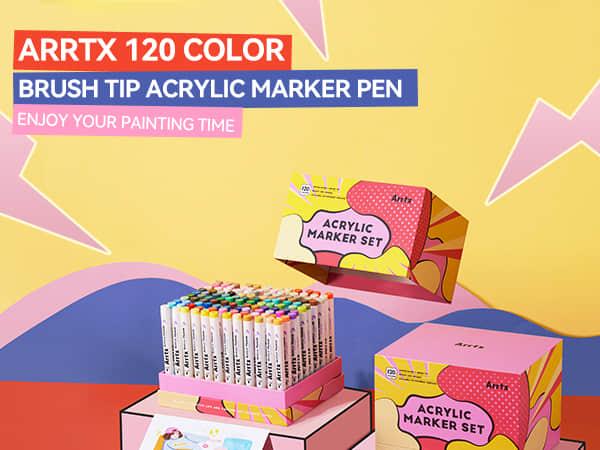 Arrtx 120 Anime Colors Acrylic Markers Brush Tip Paint Pens 120A Art Materials Art School Supplies Artist Grade