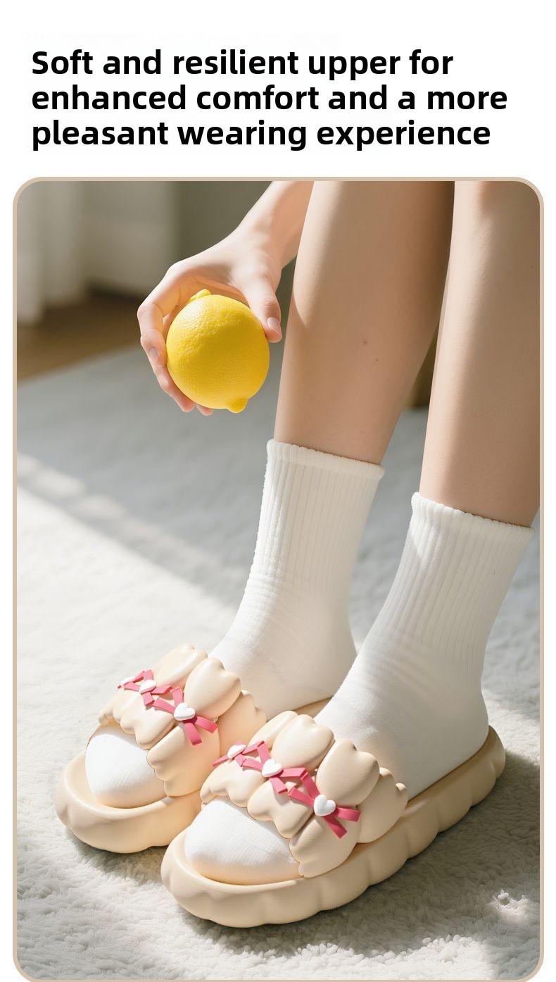 Cute Heart Bow Cloud Slides for Women, Soft EVA Platform Sandals for Summer, Casual Indoor Outdoor Beach Pool Shoes, Comfy Walking Slippers versatile flat