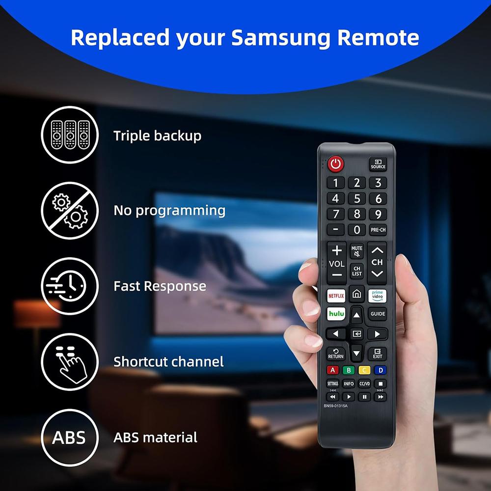 Universal Replacement for All Samsung Smart TV Remote,BN59-01315A Remote Control Replacement for Samsung-Smart-TV-Remote, for All Samsung LED QLED LCD 6/7/8/9 Series 4K UHD HDTV HDR Flat Curved Smart TV, with Netflix, Prime Video and Hulu Button