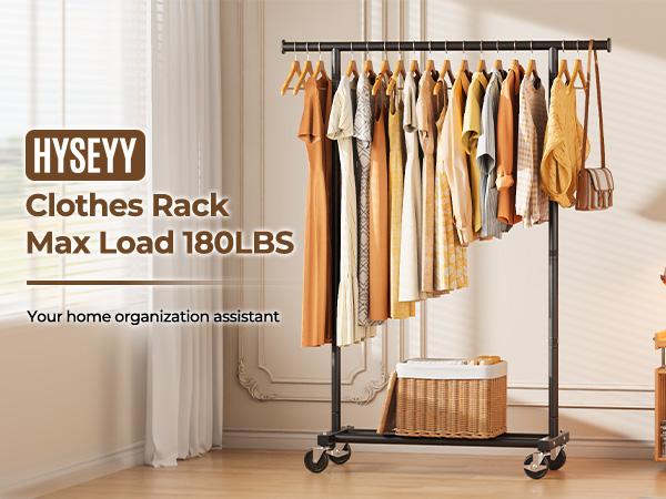 Rolling Clothes Rack with Storage Baskets & Wheels | Mobile Space Saving Garment Organizer | Freestanding