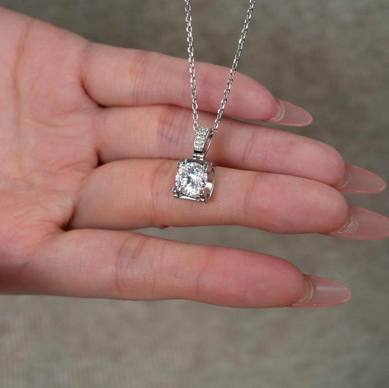 【#22 Classic】4-Prong Solitaire Brilliant Floating Synthetic Moissanite Necklace in 925 Sterling Silver