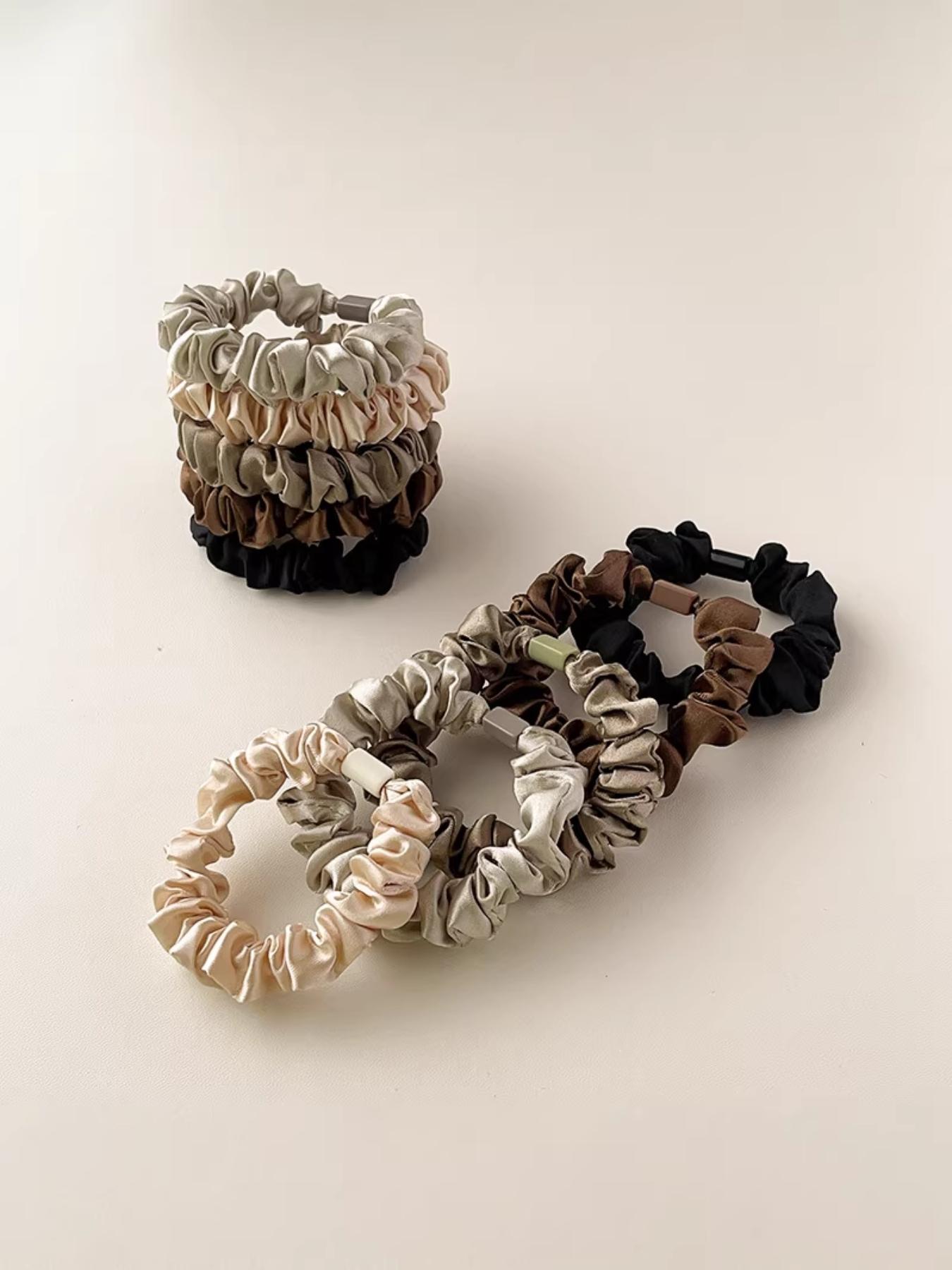 5-Pack New Satin Hair Ties, Elegant and Versatile, Lightweight Luxury, Perfect for Buns and Ponytails, Plain Style, All Seasons