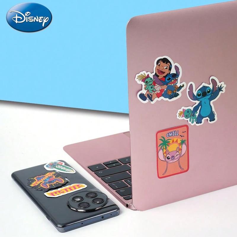 100PCS Disney Officially Licensed Stitch Sticker Cartoon Decoration Laptop Cup Helmet Picture Frame Skateboard Computer Sticker Birthday Gift Party Favors Sticker Packs