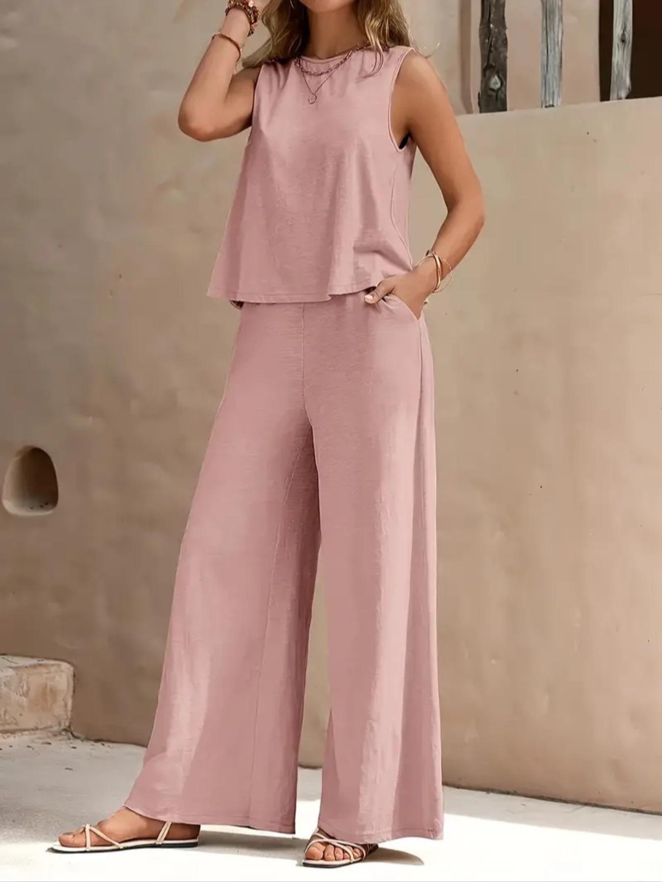 Elegant Two-Piece Set for Women, Womenswear Round Neck Vest & Wide-Leg Pants, Perfect for Casual Wear, Stylish for Daily Use Elegant Two-Piece Set for Women, Womenswear Round Neck Vest & Wide-Leg Pants, Perfect for Casual Wear, Stylish for Daily Use