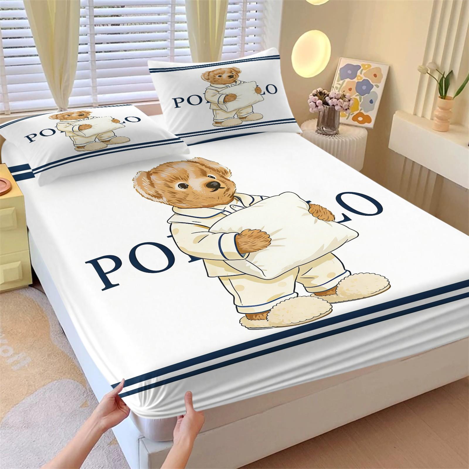 Teddy Bear Pattern Bed Sheet, Comfortable Printed Pattern, Bed Sheets Set, Includes 1 Bed Sheet and 2 Pillowcases, Comfortable Bedding, Non slip Dust Cover Suitable for Bedroom and Guest Room, Suitable as a Gift for Children or Adults