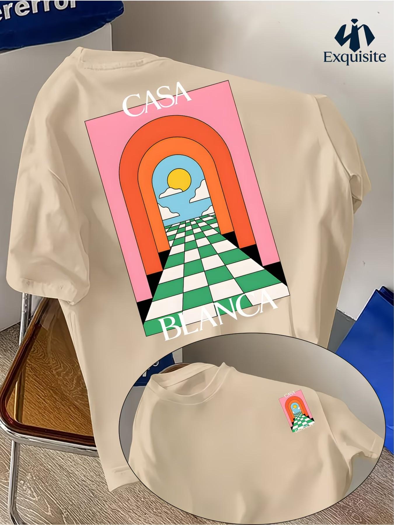 Men's Casual Long T-Shirt, 'casa' Graphic Print, Round Neck, Comfortable Polyester, Streetwear for Daily Wear, Best for Commuting