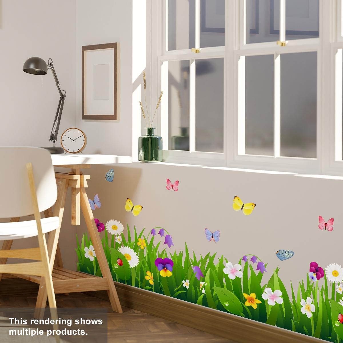 A hand-painted plant, grass, flower, and butterfly baseboard wall sticker for home decoration and beautification, self-adhesive B12011-YX