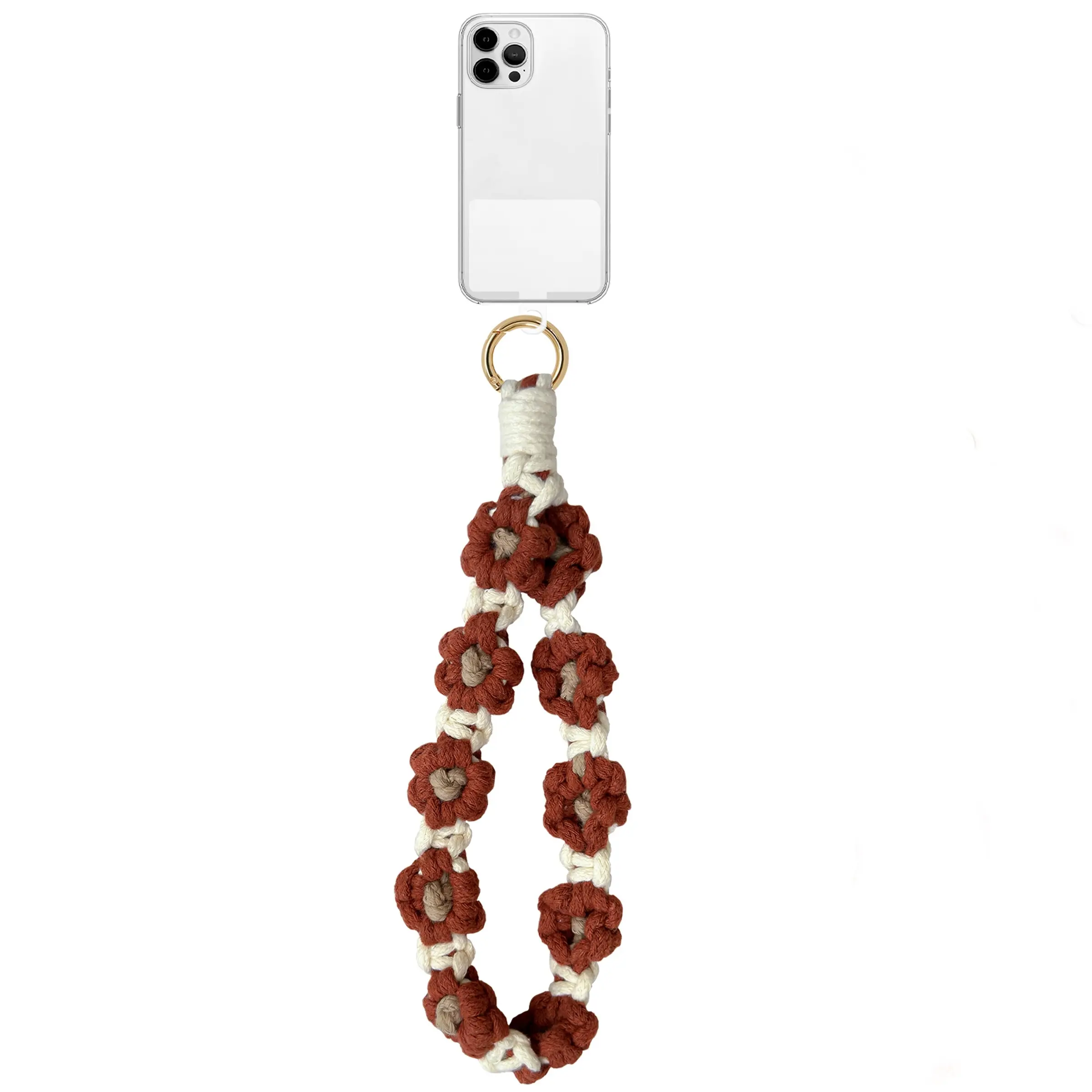 1pcs Random color Phone Lanyard, Weave Style Woven Phone Wrist Strap, Flowers Phone Bracelet Chain, Keychain for  All Smartphones, Airpods, Camera, Crafted Accessory