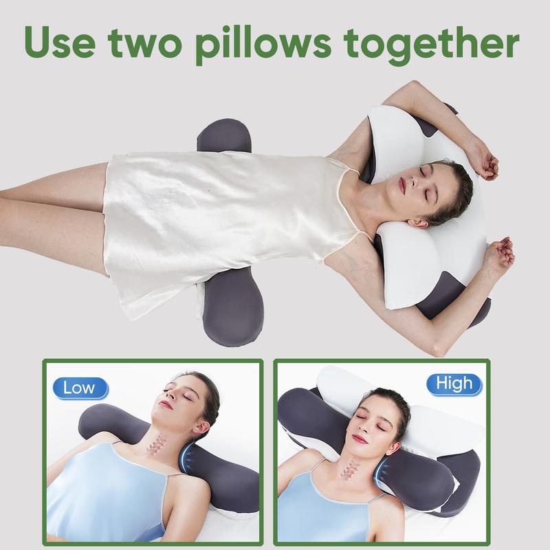 Widened double-wing neck pillow with a cool, breathable design and a removable pillowcase. Available in two different heights. Enlarged armrests accommodate both supine and prone sleepers.Ergonomic memory foam pillow. Valentine's and Christmas gifts.
