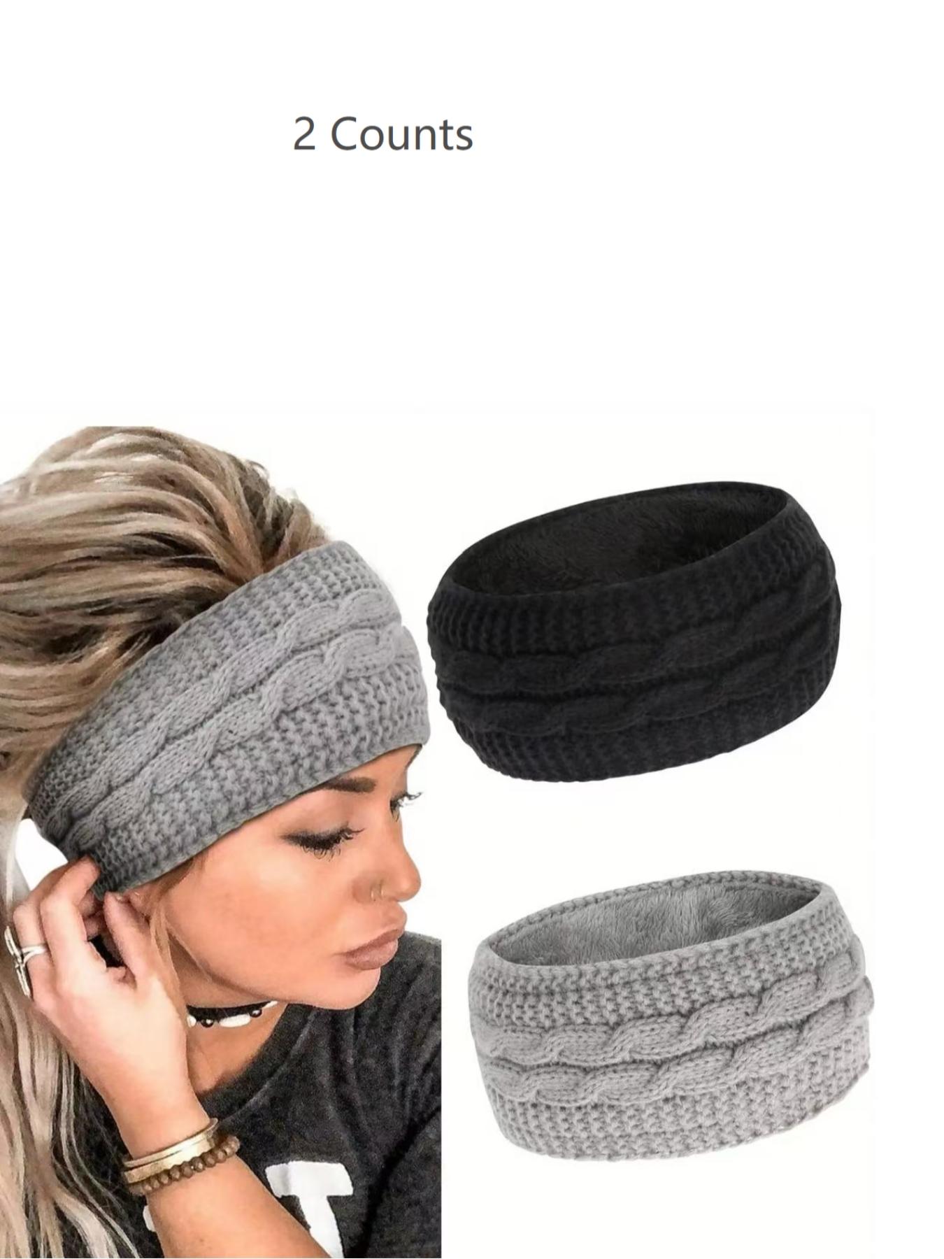 Women's Winter Plush Ear Warmer Headband Set, Soft Elastic Polyester Fiber, Commuting Outdoor Sports Skiing, Comfortable Warmth Protection