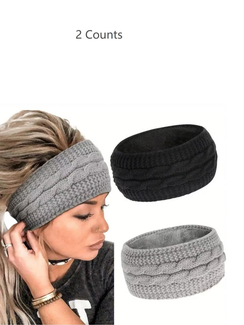 Women's Winter Plush Ear Warmer Headband Set, Soft Elastic Polyester Fiber, Commuting Outdoor Sports Skiing, Comfortable Warmth Protection