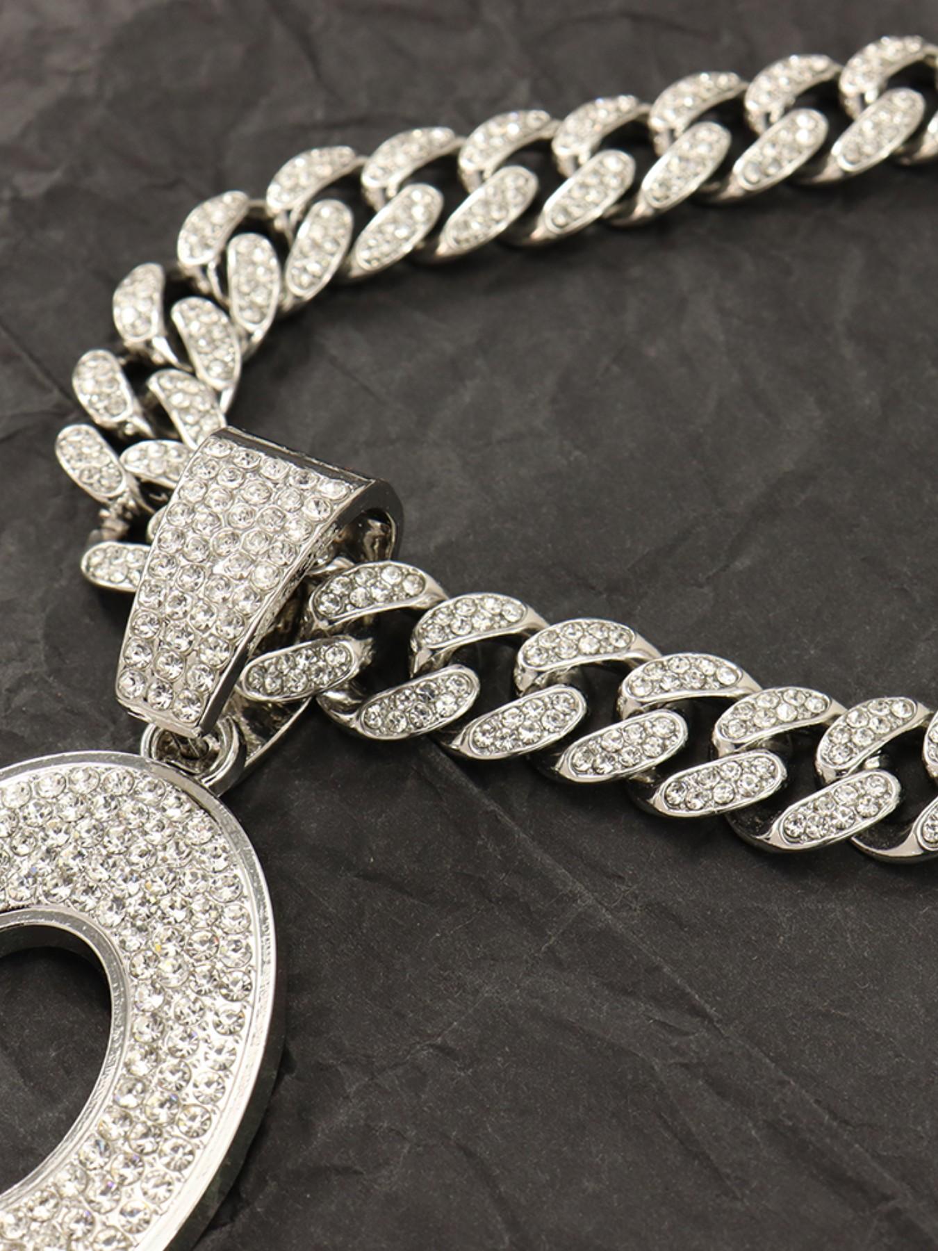 Men's Fashion Zircon Letter Pendant Necklace, Hip-Hop Trendy Full Drill Oblo Block Design, Simple Daily Wear Jewelry, Chain Necklace