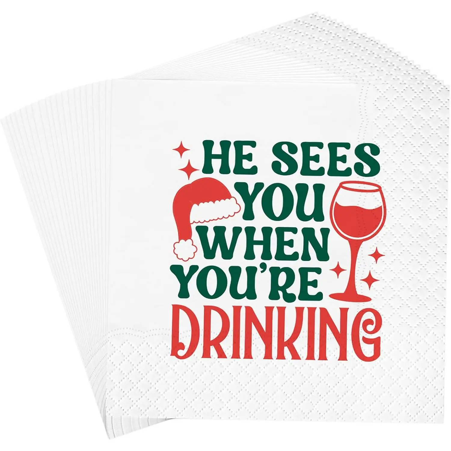 50 count He Sees You When You're Drinking Napkins Funny Christmas Napkins Cute Holiday Disposable Dinner Dessert Supplies for Xmas Birthday Party Decorations