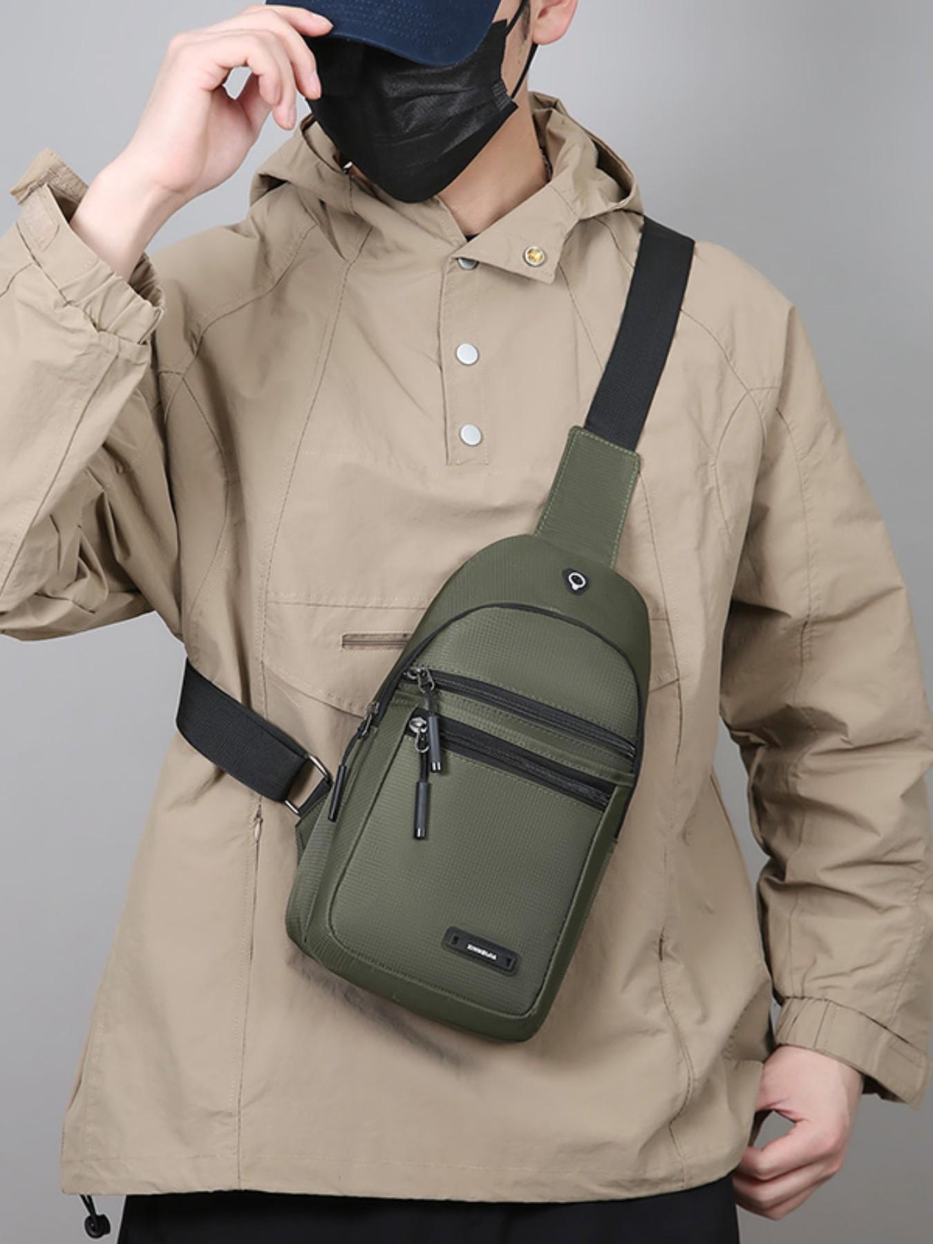 Men's Casual Nylon Chest Bag, Multi-Functional Zipper Pouch, Comfortable Outdoor Sports, Cycling, Commuting, Adjustable Strap Backpack