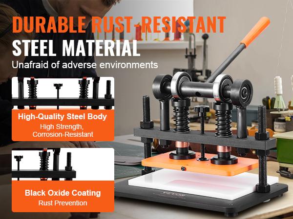 VEVOR Leather Cutting Machine, 10.2x 5.9 in Embossing Plate Manual Die Cutter, 0.47 in Pressure Stroke Dual Guide Shafts Die Cut Machine, Leather Embossing Machine for Various of Materials