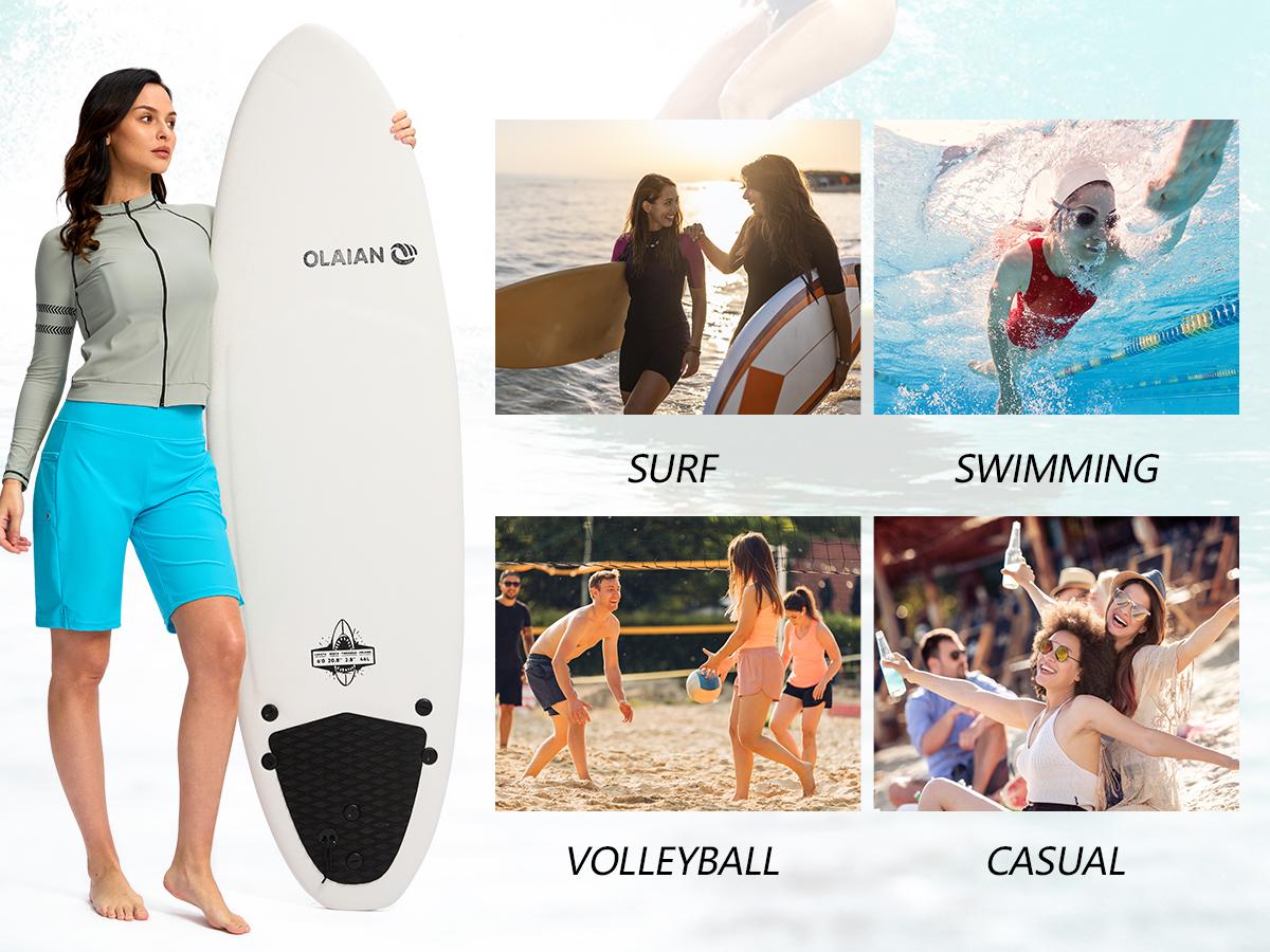 G Gradual Women's Swim Board Shorts with Pockets 9" Long High Waisted Knee Length Stretchy Trunk Beach Swimming Shorts for Women with Liner Summer Swim Bottoms