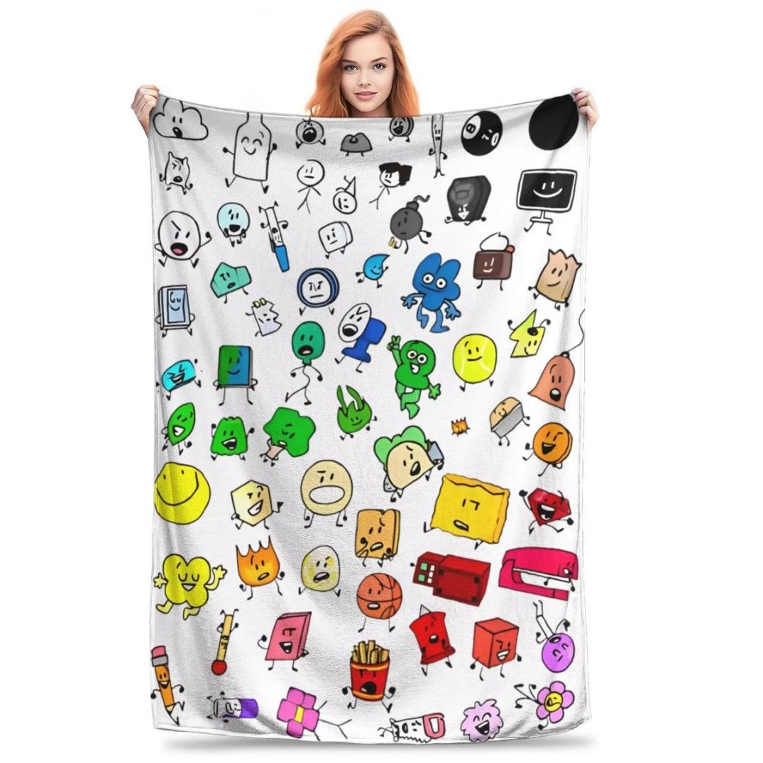 BFDI Inanimate Insanity Cartoon Blanket All Characters Plush Soft Vintage Flannel Throw Blanket for Couch Sofa Chair Bedroom All Season Cozy Aesthetic Fan Gift for Kids Teens Birthday Christmas Halloween Trending Viral Home Decor Blanket