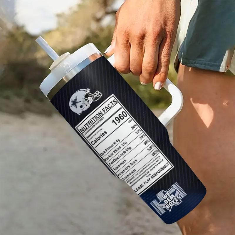 1pc Dallas Cowboys Energy Drink Pattern 40oz Tumbler, Non-Slip Handle Insulated Cup, Large Capacity Functional Beverage Straw Cup, Car/ Sports Use