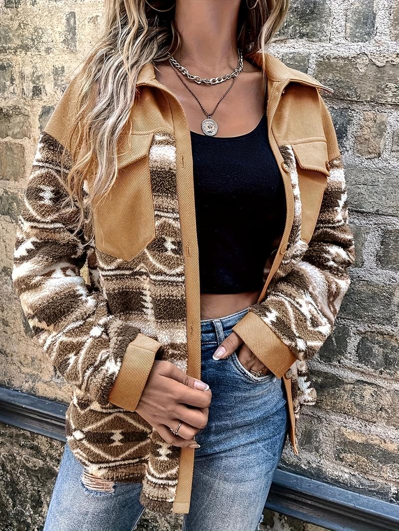 Autumn Winter New Fashion Women's Ethnic Style Plush Casual Coat Jackets, Woven Moderate Thick Fabric, Fitted Spring & Fall Outerwear