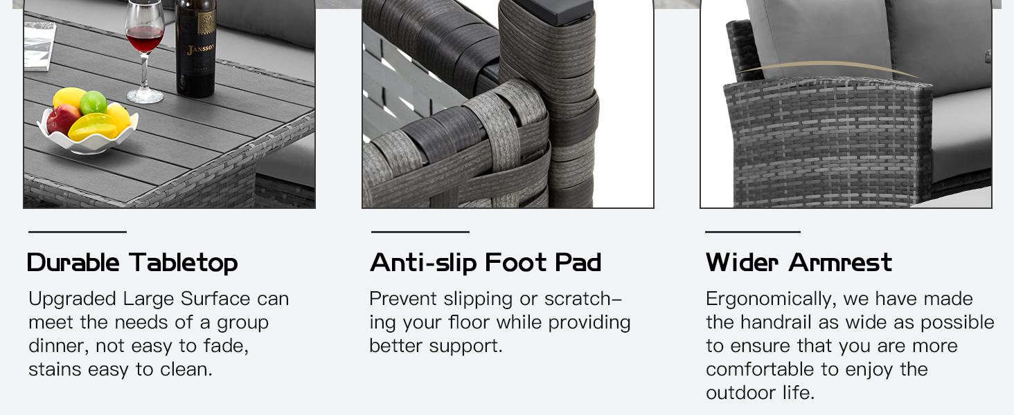 【2/3 Packages Shipping】YODOLLA 7 Pieces Outdoor Sectional Sofa Conversation Set All Weather Wicker Rattan Couch Dining Table & Chair Outdoorfun