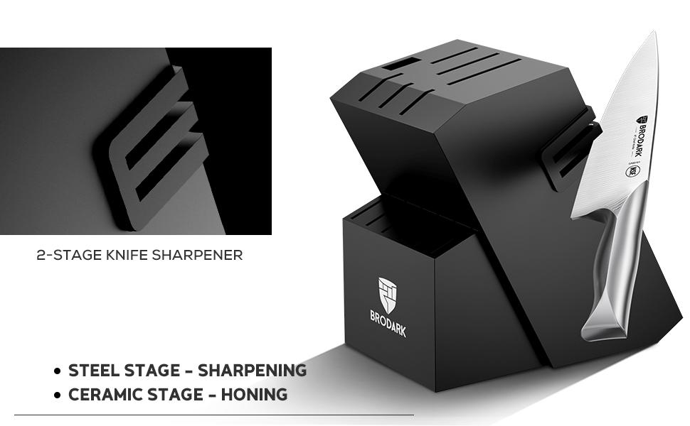 BRODARK Shark Series 15PCS Kitchen Knife Set with Block, Dishwasher Safe Knives Set for Kitchen NSF Certified German Stainless Steel Kitchen cooking Knives Built-in Sharpener High Carbon Professional Chef Knife Steak meat boning gifts for men Outdoorfun