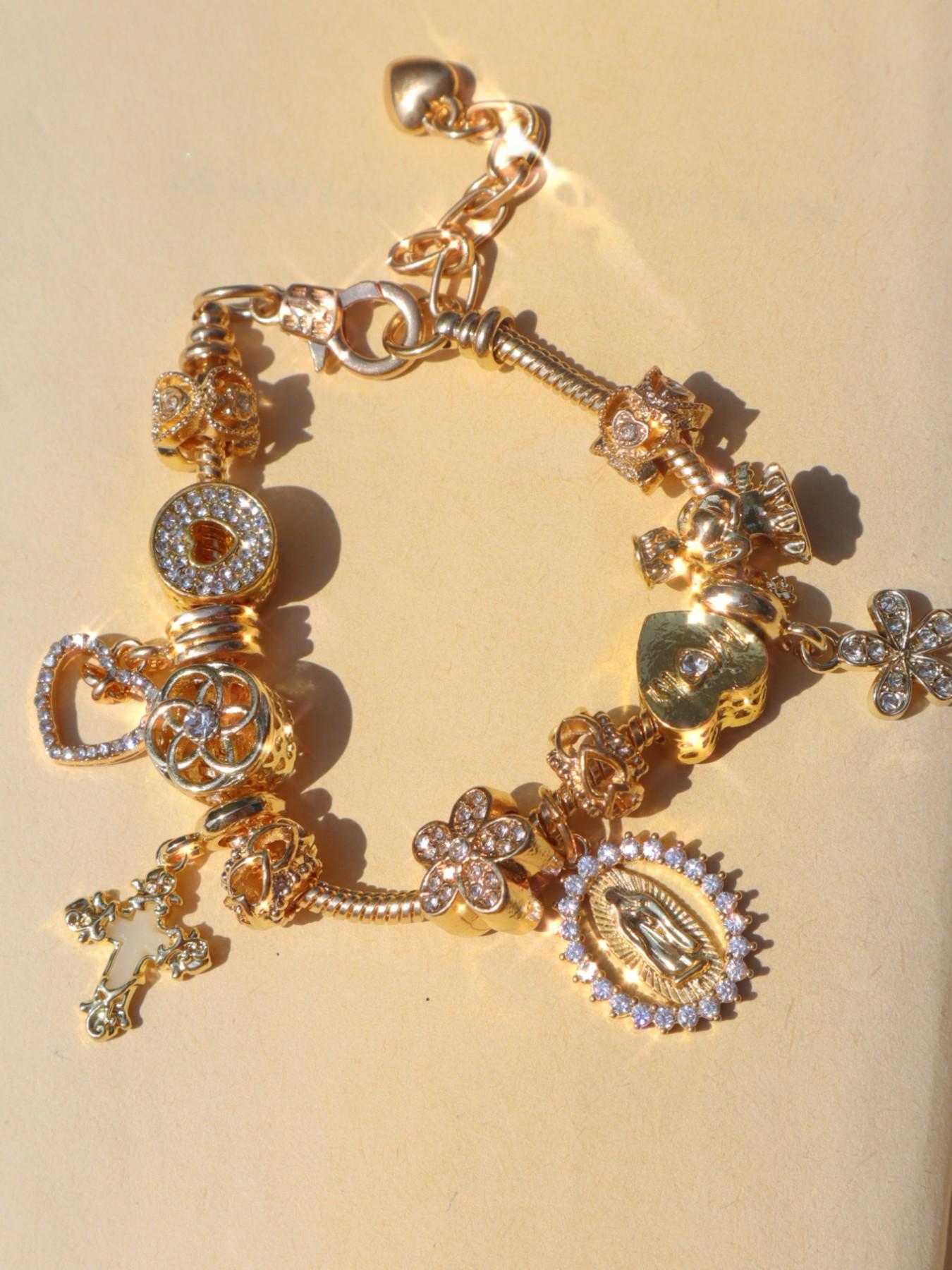 Heart Cherry Blossom Charm Bracelet, Fashion Bracelet, Glow-In-The-Dark Cross Bracelet, Mom Angel Cross Bracelet