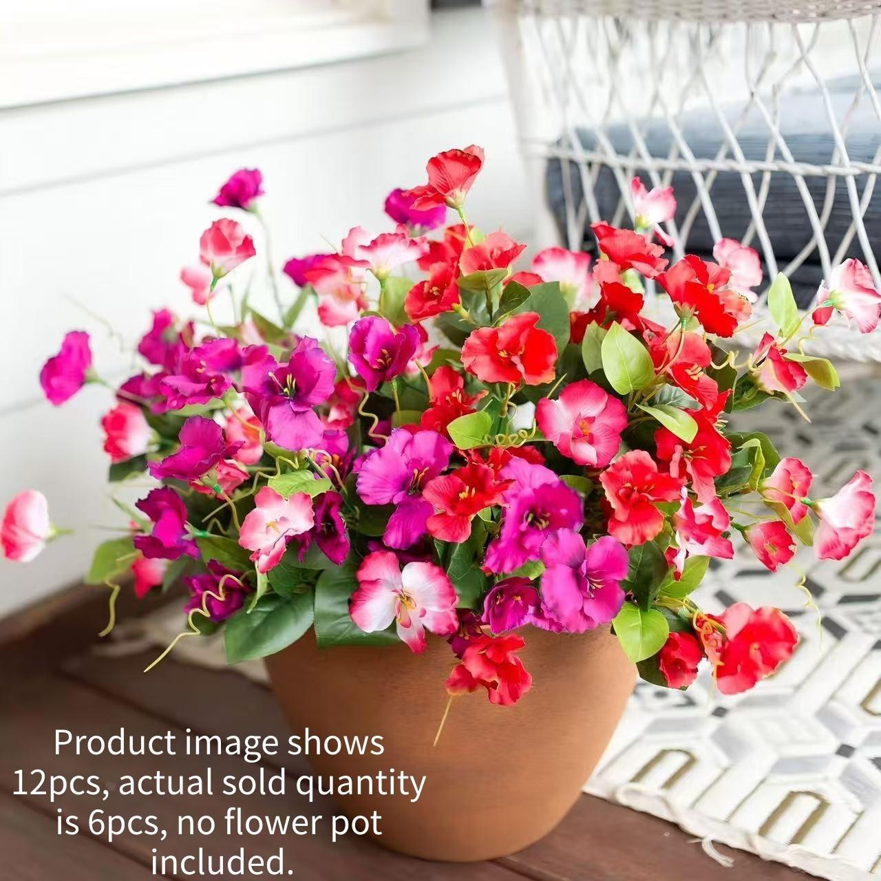 6 Pack Artificial Hibiscus Flowers, UV Proof Faux Silk, Outdoor Spring Decoration, No Pot, Mixed Color, Home Decor, Garden, Party