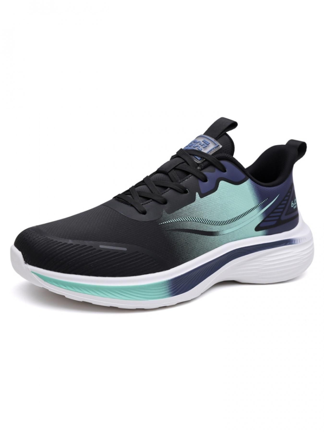 Men's Black-White Streamline Sneakers: Cushioned Platform Design, Professional Running & Training Shoes