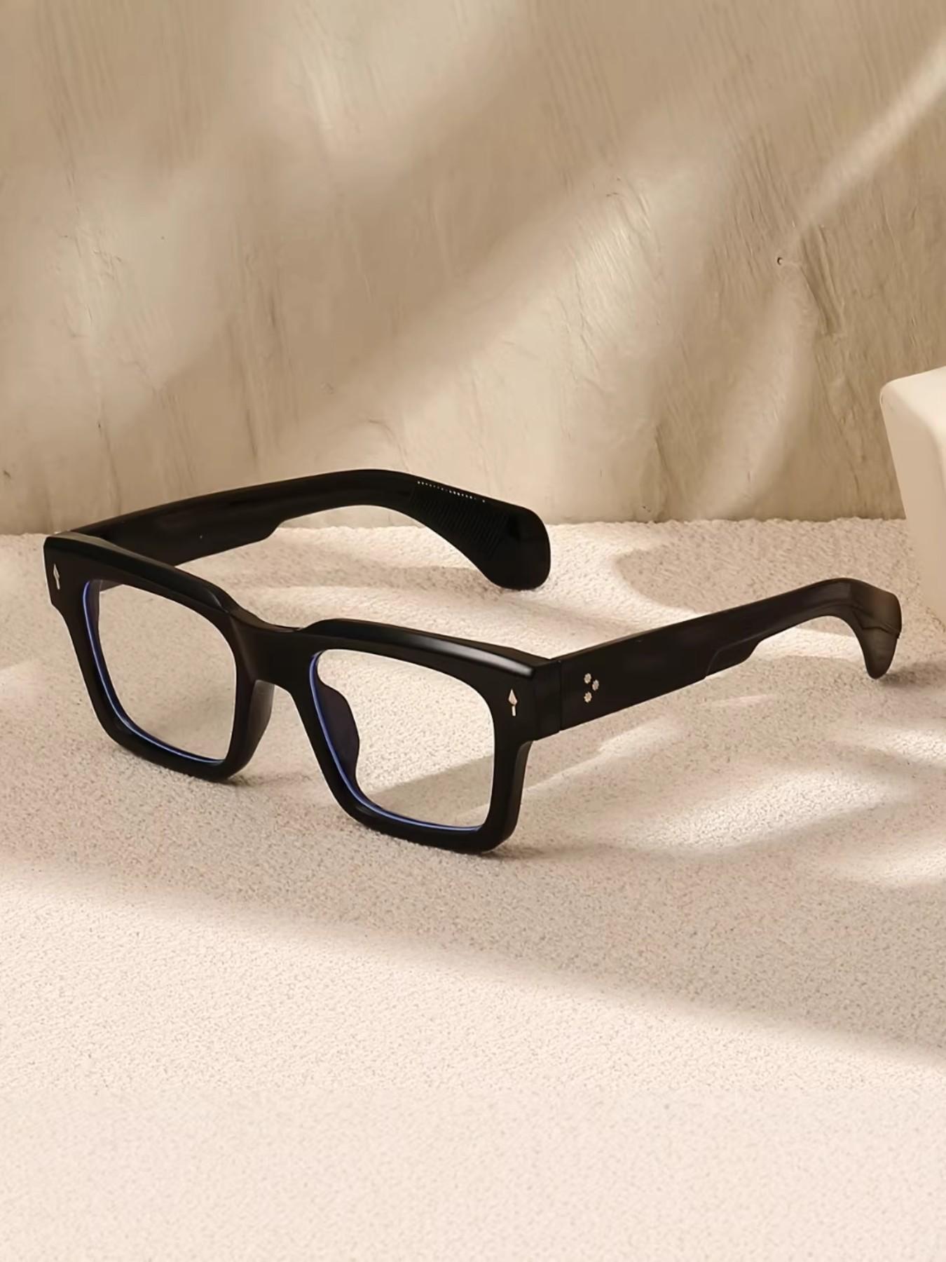 Men's Thick Frame Rectangular Glasses, Transparent Lens Design, Stylish Eyewear for Men, Fashionable and Durable Spectacles