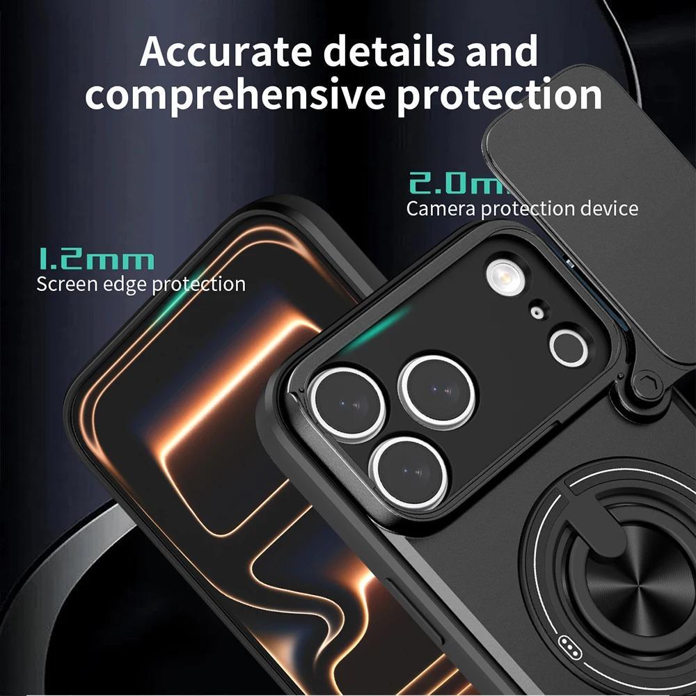 Phone Case: 3pcs Set[1 Phone Case+2 Screen Protectors] Luxury Multi-Functional Creative Push Window Rotating Ring Stand Phone Case Compatible with iPhone 17 16 15 14 13 12 11 Pro Max Plus Durable Fashion Magnetic Wireless Charging Shockproof Lens