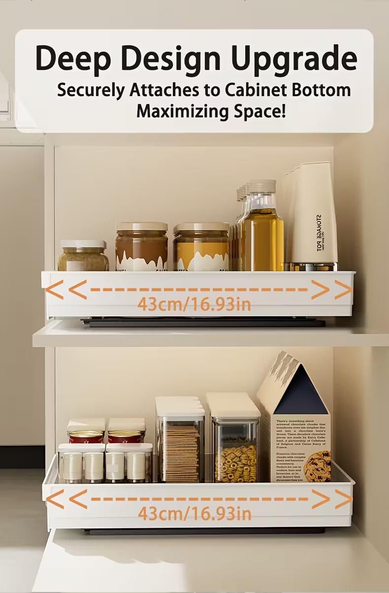 Space-Saving Sliding Storage Rack, Easy Setup Kitchen Bathroom Under Sink Cabinet Door Drawer Area, Compact Design Durable Structure
