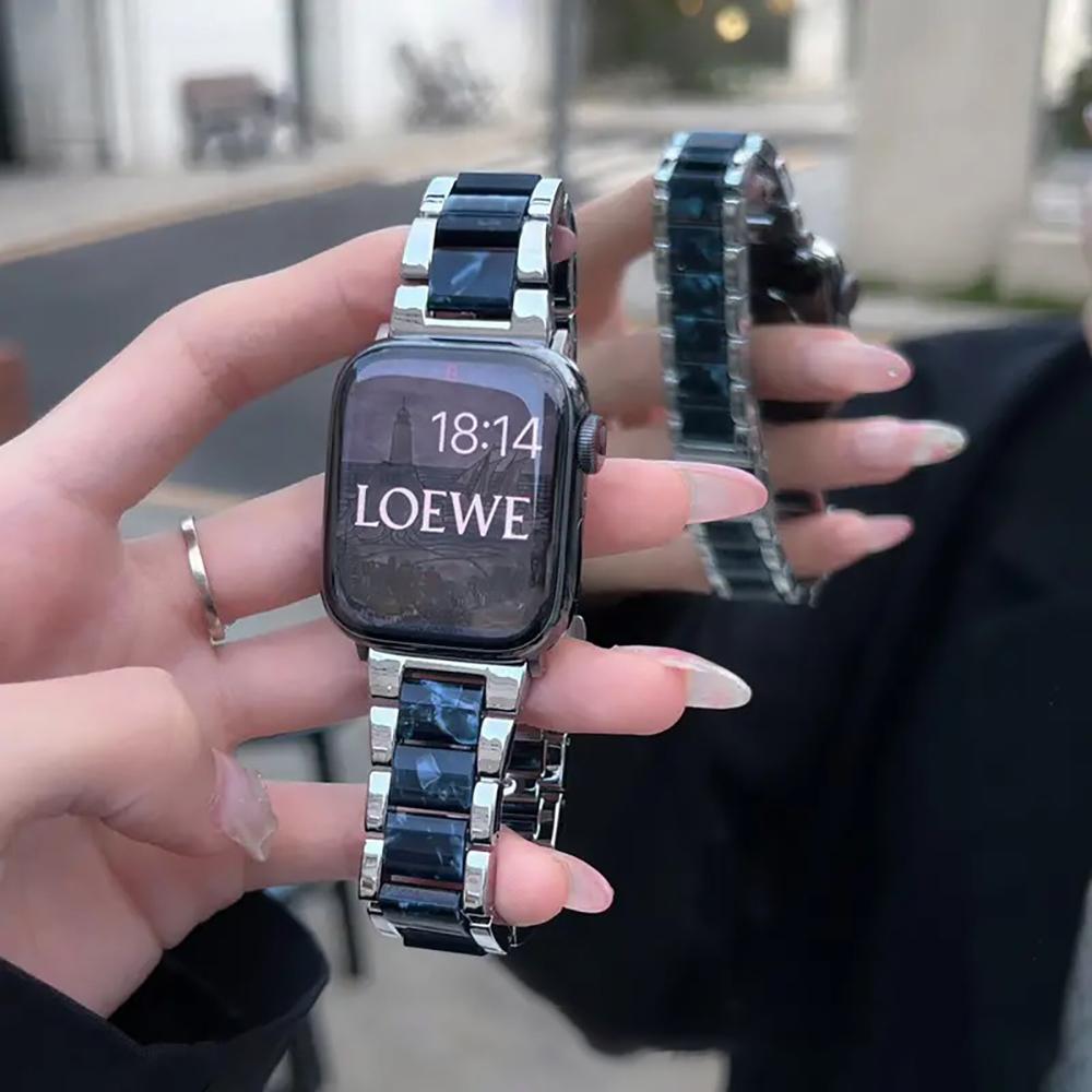 Metal Resin Band for Apple Watch Series 11/10/9/8/7/se/6/5/4, Dual Color Strap for Iwatch Ultra 49mm 46mm 45mm 44mm 42mm 41mm 40mm Smart Watch Straps Smartwatch Strap