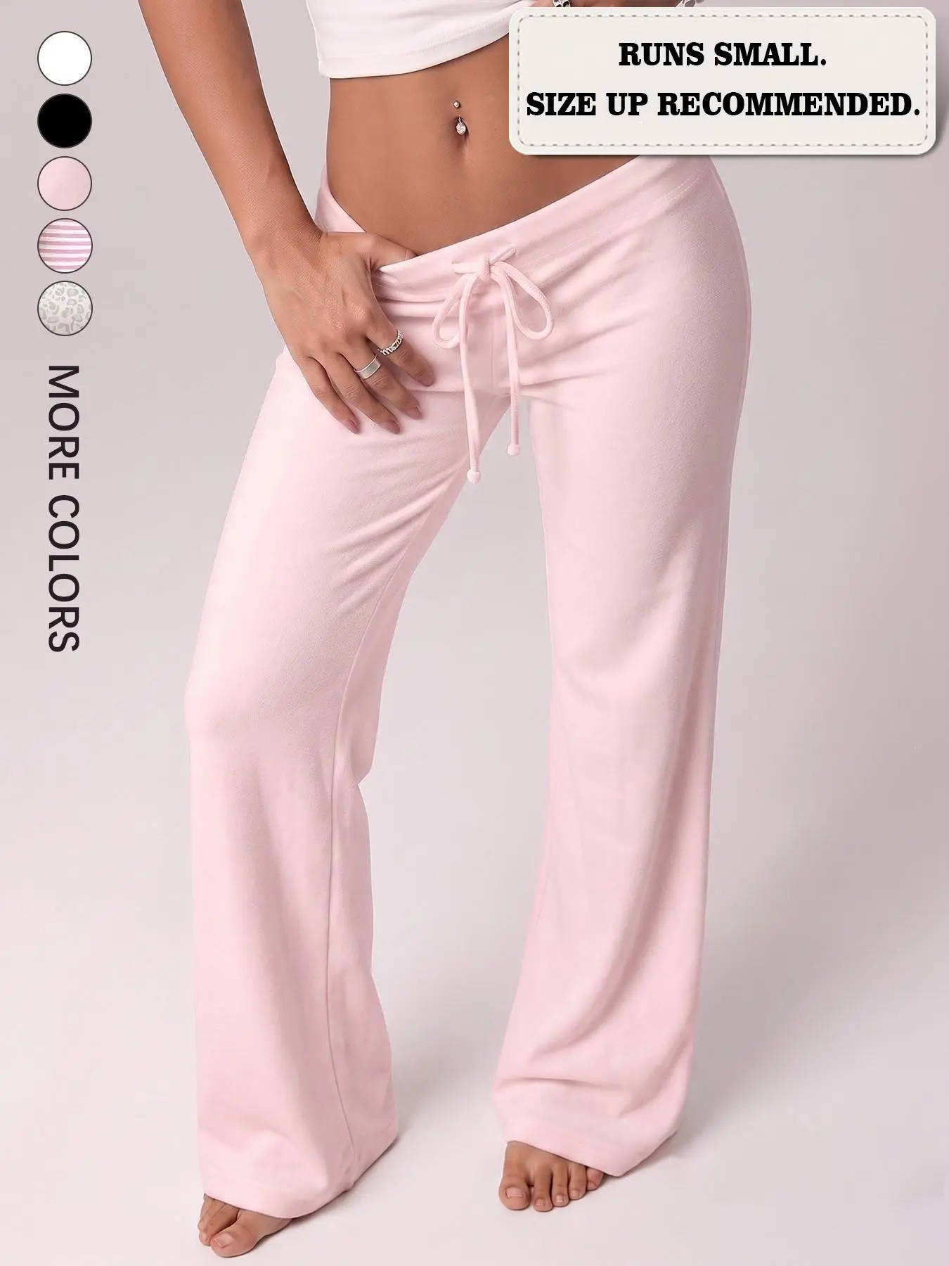 Women White Low Waist Drawstring Flared Sweatpants, Y2K Low Rise Micro Bootcut Lounge Pants, Soft Stretch Casual Trousers Match Crop Tops For Daily Streetwear Athleisure Sweatpants #tiktokshopmademebuyit #flaredpants #y2kfashion #sweatpants