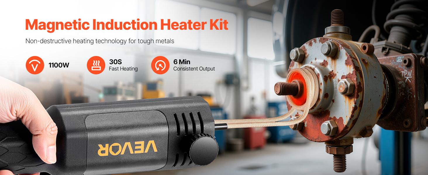 VEVOR Induction Heater Bolt Removal, 1100W 110V Magnetic Induction Heater Kit, Handheld Nut Buster Tool, Mini Heating Machine for Rusty Screw Removing, Car Garage Repairing Tools with 8 Coil and Box