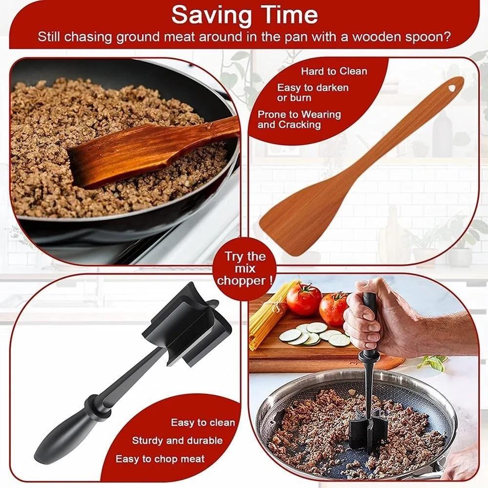 High Heat Burger Masher & Meat Tenderizer: Non-Stick Food-Grade Coating, Heat-Resistant Handle. Ideal for Ground Beef, Turkey, and Mashed Potatoes. Your Essential Kitchen Prep Tool for Efficient Cooking. Kitchen Gadget