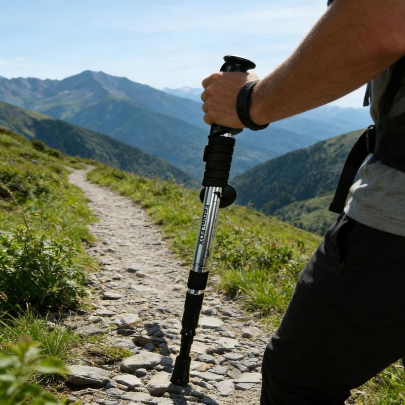 1 Piece - Straight Grip 4-Section Aluminum Alloy Trekking Pole, Retractable, Spring Shock Absorption, Ultra-Light Straight Shank Hiking Pole, Essential for Outdoor Hiking (DM026A-3729)
