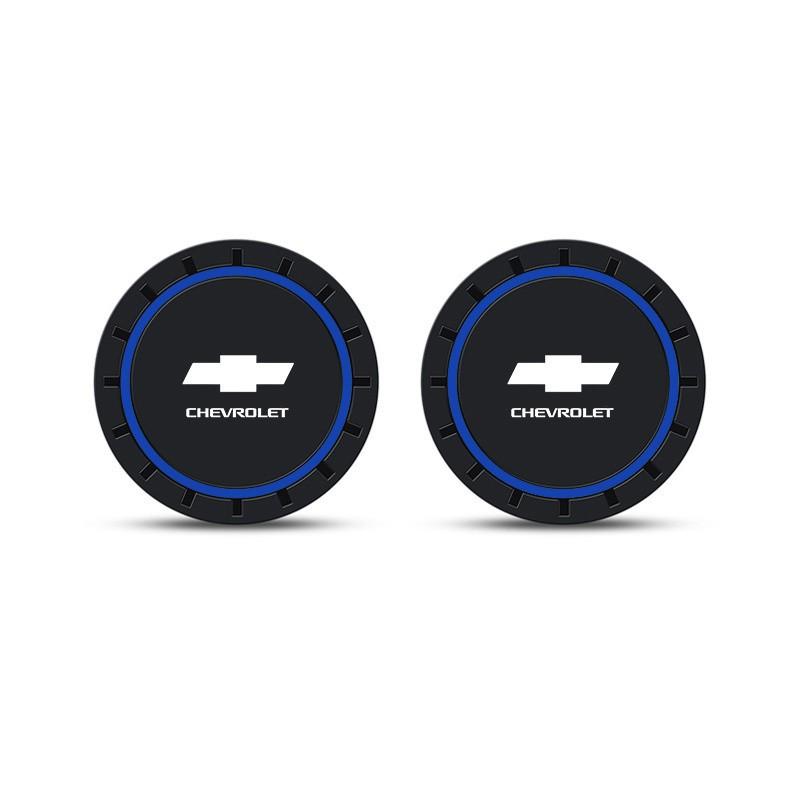 2pcs Chevrolet Emblem Car Coaster, Anti-Slip Silicone Drink Holder, Waterproof Cup Mat for Chevrolet Models, Interior Accessory