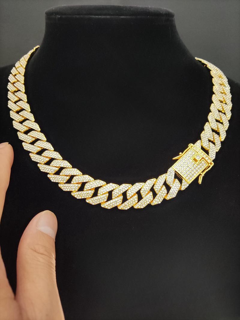Rhinestone Decor Cuban Chain Necklace for Men & Women, Fashion Hip Hop Iced Out Jewelry for Party, Daily Clothing Decor for Birthday Gift, Cuban Link Chain