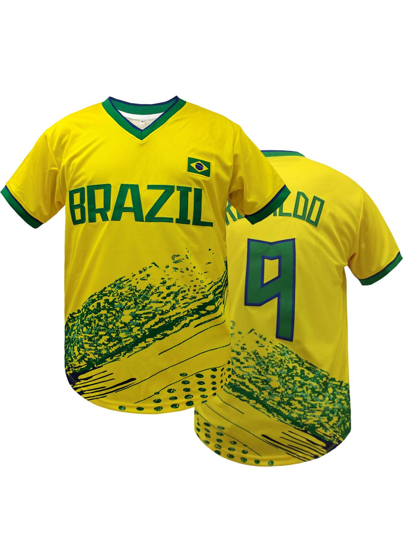 Brazil National Team Retro Soccer Jersey, Classic #9 Embroidered Shirt, Casual Loose Fit for All Seasons, Must-Have Fan Gift, Football Jersey