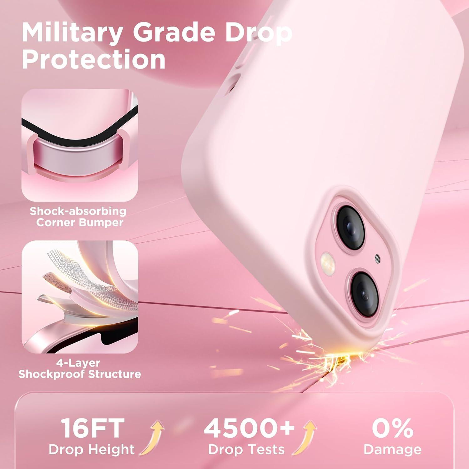 Magnetic Phone Case for iPhone 17/16/15/14/13/12/11, Compatible with MagSafe, Slim Liquid Silicone Shockproof Protective Phone Case with Soft Anti-Scratch Microfiber Lining for iPhone 17/16/15/14/13/12/11 Chalk Pink, Casing