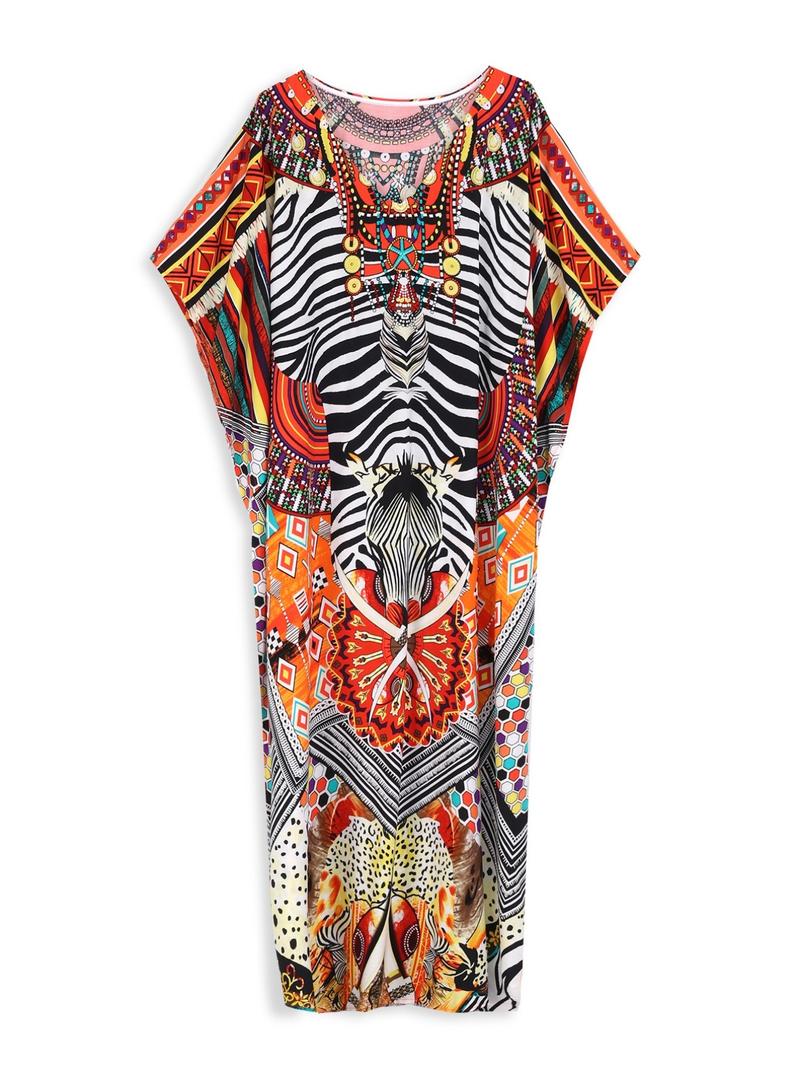 EDOLYNSA kaftans for woman oversized Moo Moo Dress printing Beach Holiday Dress beach wear vacation lounge around cover up party casual outfits muumuu caftan Comfy Homewear versatile Robe Q1469