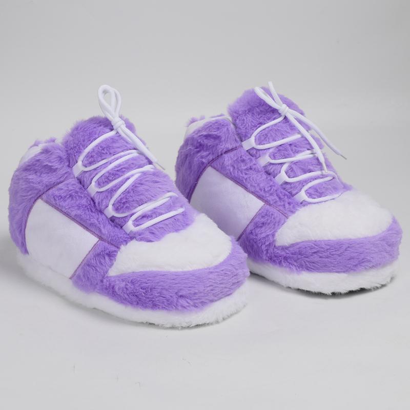 Warm Plush Sneaker Slippers, Trendy Anti-Slip Furry Soft House Shoes, Fluffy Unisex Comfy Home Slides, One Size Fits Most, Indoor & Outdoor