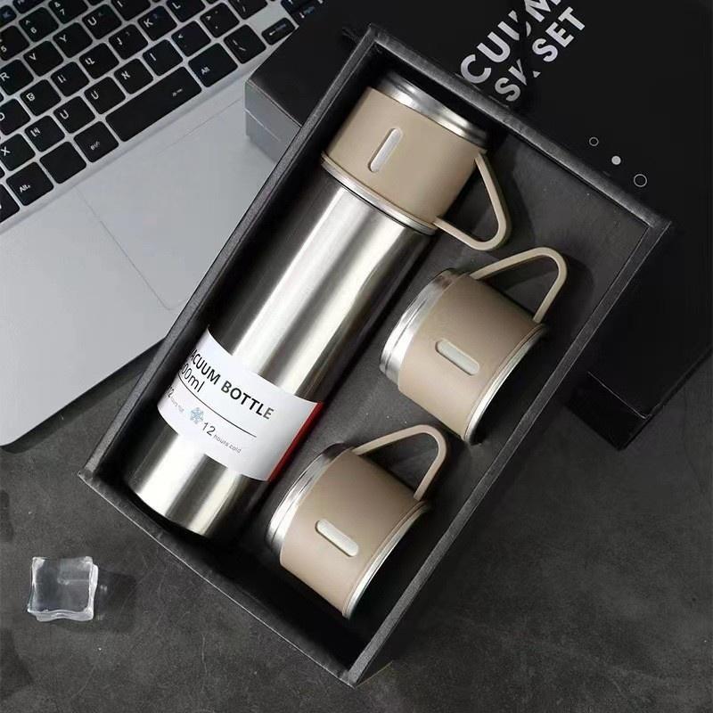 Large Capacity Stainless Steel Insulated Cup with Three Lids, Durable Kids Water Bottle, Elegant Gift Box Packaging